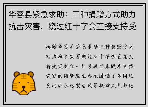 华容县紧急求助：三种捐赠方式助力抗击灾害，绕过红十字会直接支持受灾群众