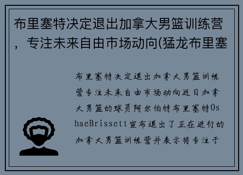 布里塞特决定退出加拿大男篮训练营，专注未来自由市场动向(猛龙布里塞特)