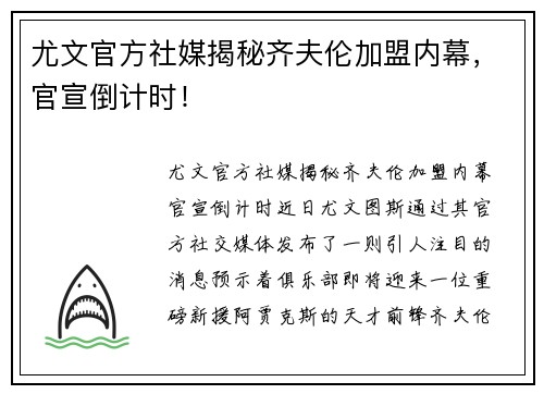 尤文官方社媒揭秘齐夫伦加盟内幕，官宣倒计时！