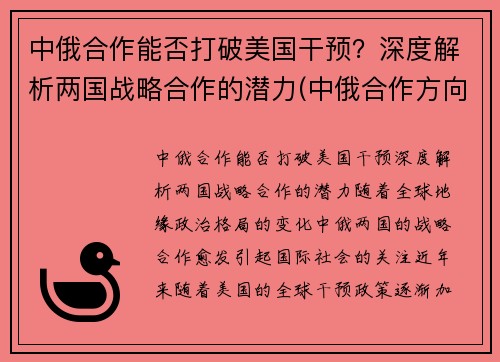 中俄合作能否打破美国干预？深度解析两国战略合作的潜力(中俄合作方向)
