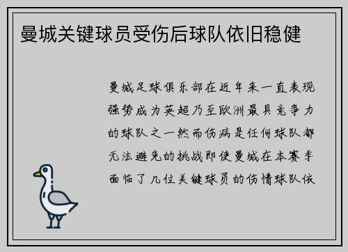 曼城关键球员受伤后球队依旧稳健