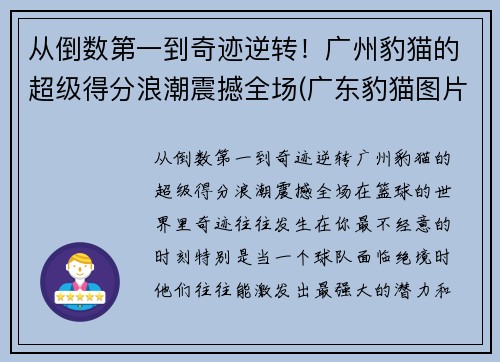 从倒数第一到奇迹逆转！广州豹猫的超级得分浪潮震撼全场(广东豹猫图片)