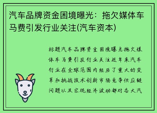 汽车品牌资金困境曝光：拖欠媒体车马费引发行业关注(汽车资本)
